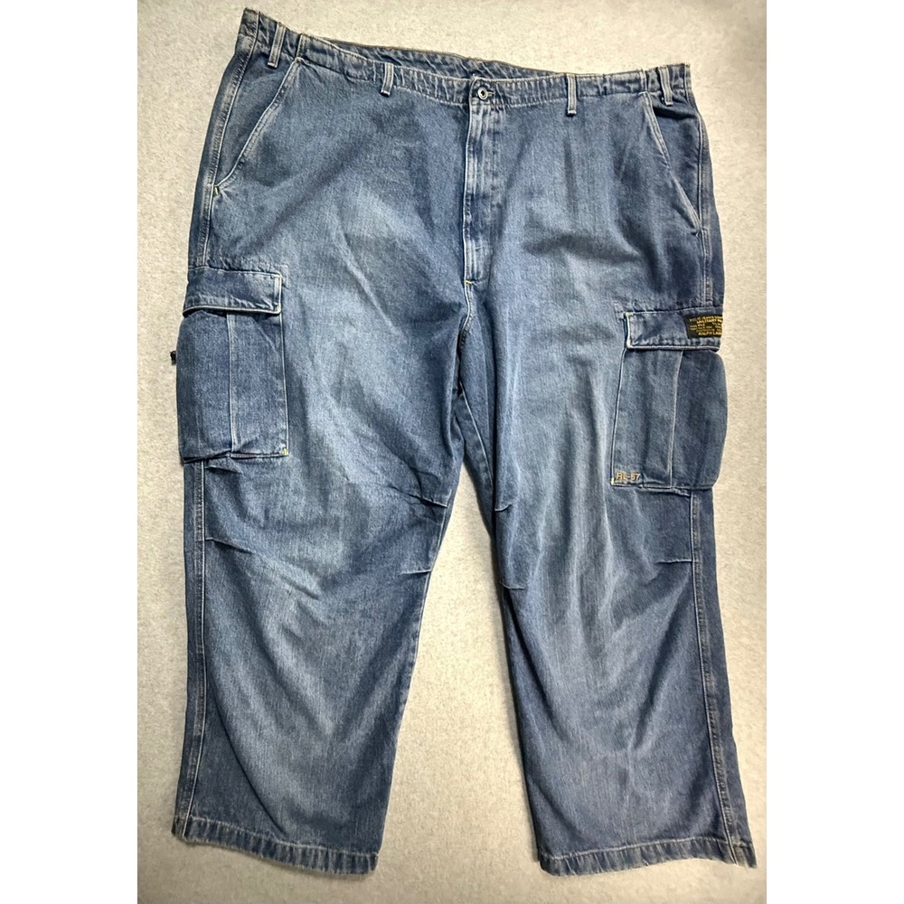 Vintage Polo Ralph Lauren RL2 Military Pant Denim Cargo Jeans Blue 52x30 RL-67